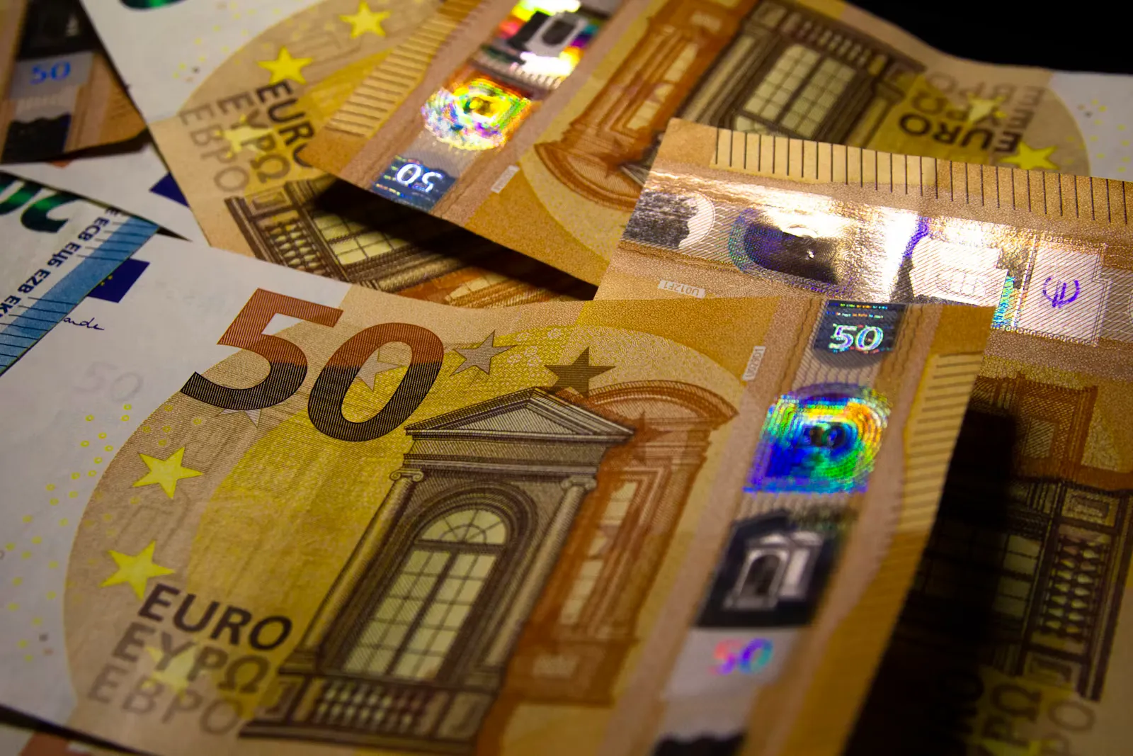 A stack of fifty euro notes