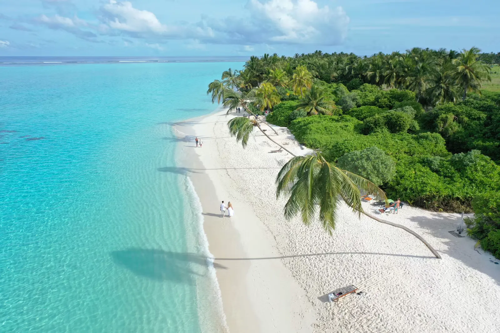 Palmengesäumter Tropenstrand mit sanften Wellen als Reiseziel – Kontext für Reiseimpfungen vor der Auslandsfamulatur
